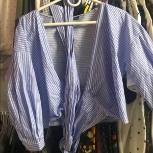Zara blue twist tie shirt
